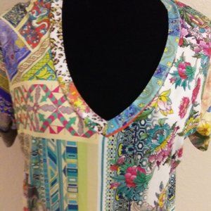 JOHNNY WAS Colorful Cotton Woman Top. Size XL